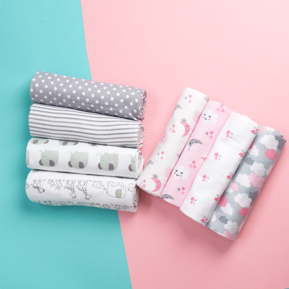 4 Pcs/Lot 100% Cotton Flannel Receiving Baby Blanket Soft Baby Muslin Diapers Newborn Swaddle Blanket Muslin Swaddle 76*76 CM