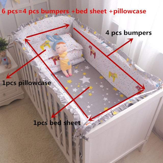 6pcs/set Blue Universe Design Crib Bedding Set Cotton Toddler Baby Bed Linens Include Baby Cot Bumpers Bed Sheet Pillowcase