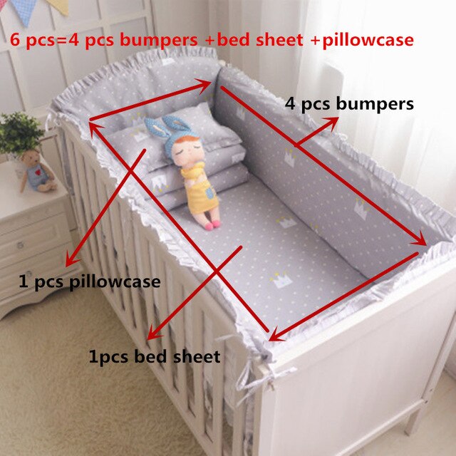 6pcs/set Blue Universe Design Crib Bedding Set Cotton Toddler Baby Bed Linens Include Baby Cot Bumpers Bed Sheet Pillowcase