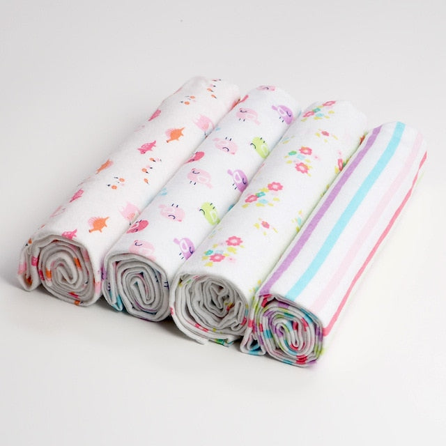 4 Pcs/Lot 100% Cotton Flannel Receiving Baby Blanket Soft Baby Muslin Diapers Newborn Swaddle Blanket Muslin Swaddle 76*76 CM