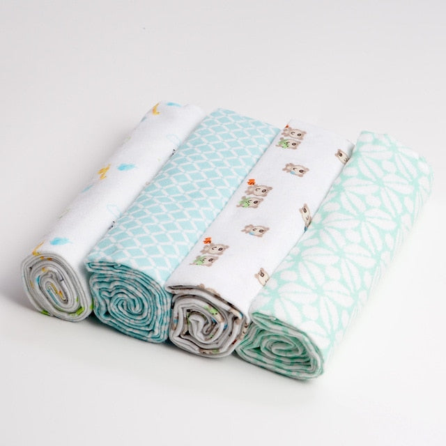 4 Pcs/Lot 100% Cotton Flannel Receiving Baby Blanket Soft Baby Muslin Diapers Newborn Swaddle Blanket Muslin Swaddle 76*76 CM