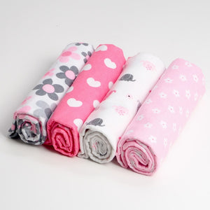 4 Pcs/Lot 100% Cotton Flannel Receiving Baby Blanket Soft Baby Muslin Diapers Newborn Swaddle Blanket Muslin Swaddle 76*76 CM