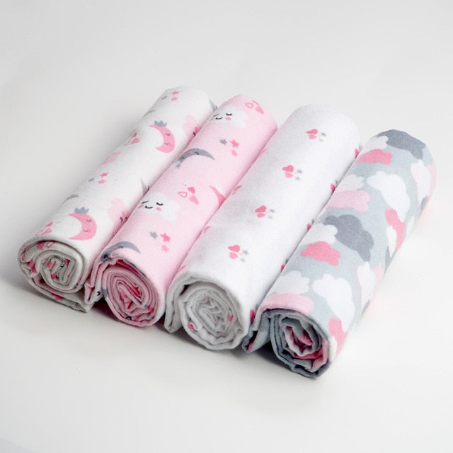 4 Pcs/Lot 100% Cotton Flannel Receiving Baby Blanket Soft Baby Muslin Diapers Newborn Swaddle Blanket Muslin Swaddle 76*76 CM