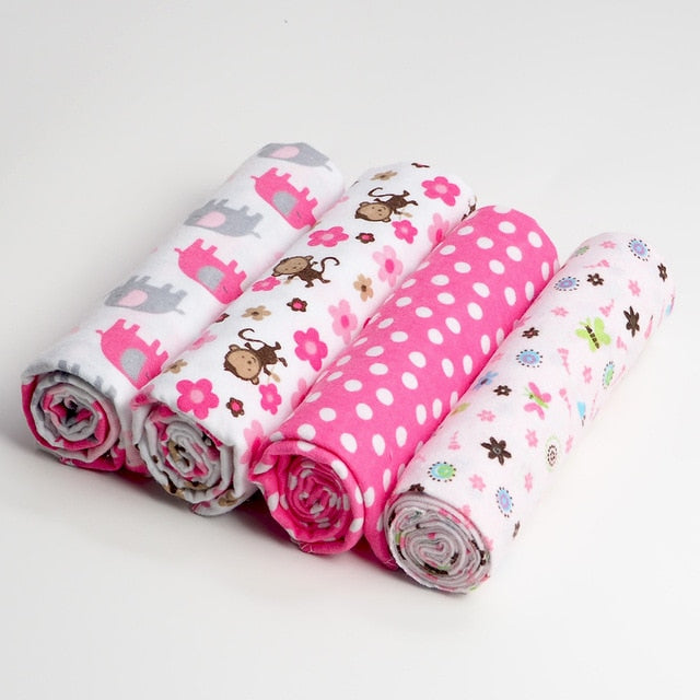 4 Pcs/Lot 100% Cotton Flannel Receiving Baby Blanket Soft Baby Muslin Diapers Newborn Swaddle Blanket Muslin Swaddle 76*76 CM