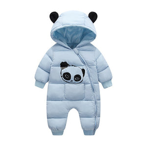 Cute Panda Baby Winter Hooded Rompers Thick Cotton Warm Outfit Newborn Jumpsuit Overalls Snowsuit Children Boys Clothing CL2092