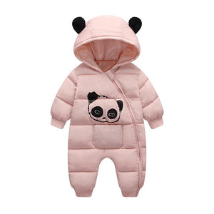 Cute Panda Baby Winter Hooded Rompers Thick Cotton Warm Outfit Newborn Jumpsuit Overalls Snowsuit Children Boys Clothing CL2092