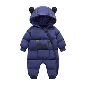 Cute Panda Baby Winter Hooded Rompers Thick Cotton Warm Outfit Newborn Jumpsuit Overalls Snowsuit Children Boys Clothing CL2092