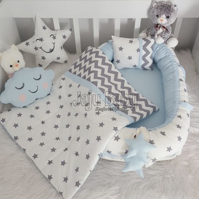 Jaju Baby Babynest Gray and Powder Star Orthopedic Luxury Baby Nest 5 Piece Set Baby Bed Baby Sleeping Set Baby Crib Bedding Set