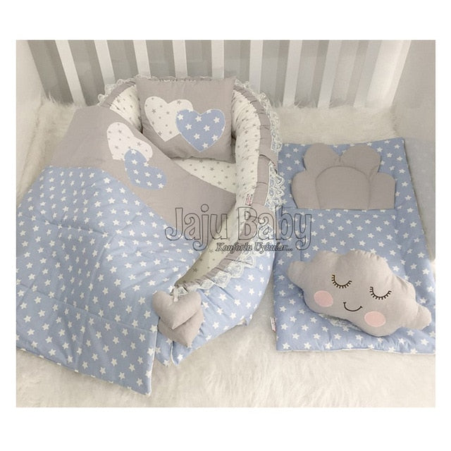 Jaju Baby Babynest Gray and Powder Star Orthopedic Luxury Baby Nest 5 Piece Set Baby Bed Baby Sleeping Set Baby Crib Bedding Set