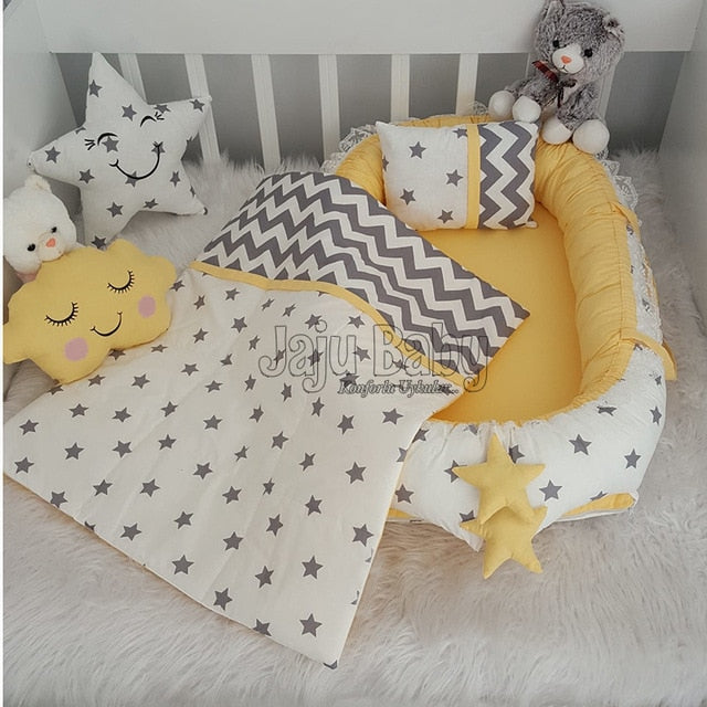 Jaju Baby Babynest Gray and Powder Star Orthopedic Luxury Baby Nest 5 Piece Set Baby Bed Baby Sleeping Set Baby Crib Bedding Set