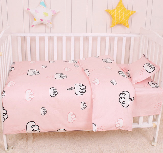 Baby Bedding Set 100%Cotton Cartoon Crib Bed Bumper Newborns Sheet Duvet Cover Child Bed Protector Baby Washable Cot Bedding Set