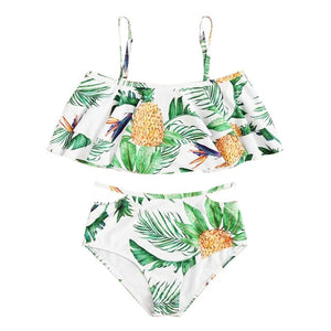 2Pcs Girls Ruffles Swimwear Children Flower Printed Kids Sling Tops Swimsuit Baby Beach Bikini Swimsuits Shower Bath Swimwear