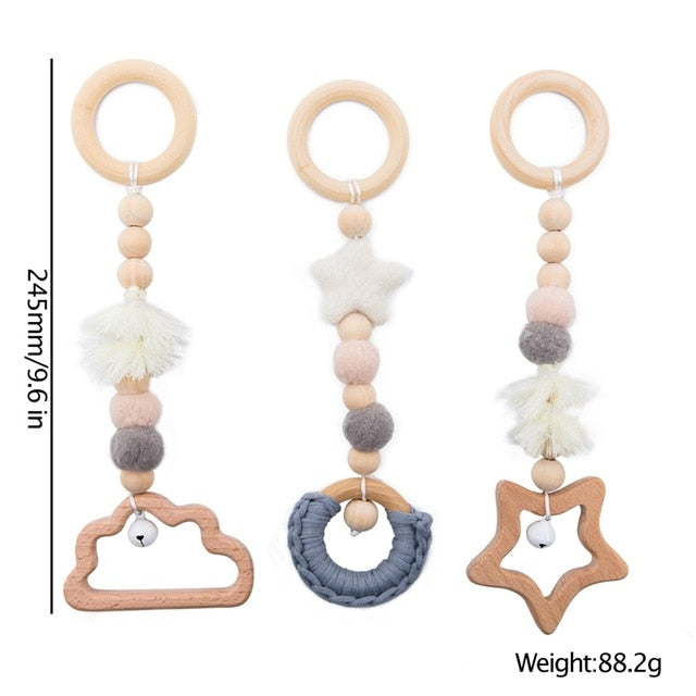 Let's Make Baby Gym Wood Crochet Star Bell Unicorn Beech Wood Teething Toys Play Gym Set Baby Shower Gift Toys For Newborn 1 Set