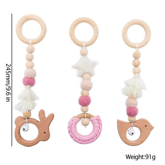 Let's Make Baby Gym Wood Crochet Star Bell Unicorn Beech Wood Teething Toys Play Gym Set Baby Shower Gift Toys For Newborn 1 Set