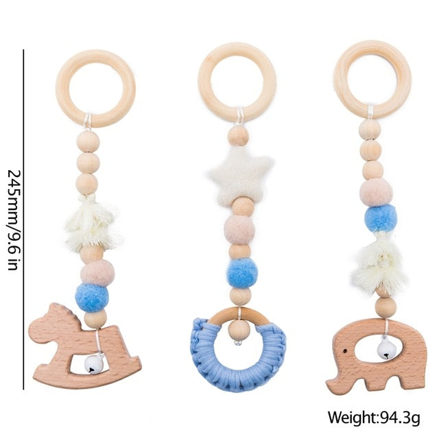 Let's Make Baby Gym Wood Crochet Star Bell Unicorn Beech Wood Teething Toys Play Gym Set Baby Shower Gift Toys For Newborn 1 Set