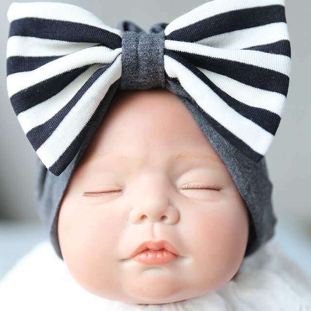 New Baby Solid Cotton Big Bow Hat Baby Kids Headbands Soft Multi Colors Warm Cat Turban Children Hair Accessories