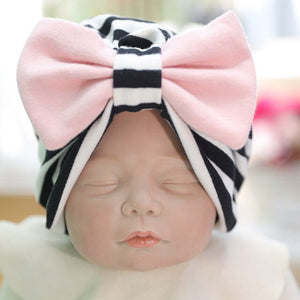 New Baby Solid Cotton Big Bow Hat Baby Kids Headbands Soft Multi Colors Warm Cat Turban Children Hair Accessories