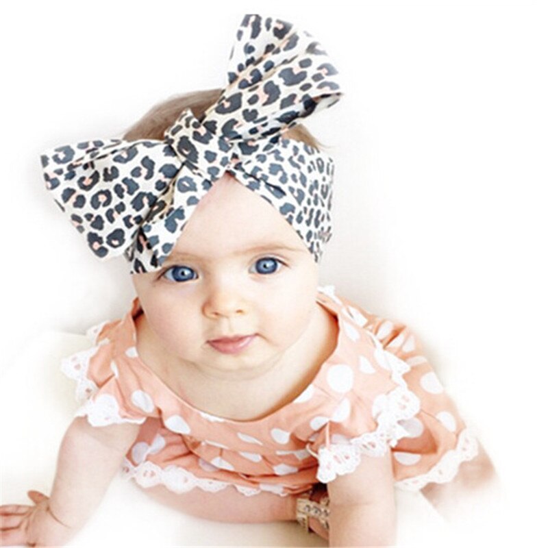 Baby Girls Leopard Big Bow Headbands Turban Bandana Hair Band Kids Soft Stretch Bowknot Head Wrap Toddler Elastic Accessories