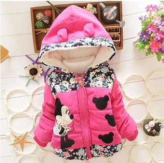 Winter Baby Jackets For Girls Clothes Baby Clothing Kids Hooded Coats Toddler Warm Minnie Mickey Jacket Infant Boys Outerwear